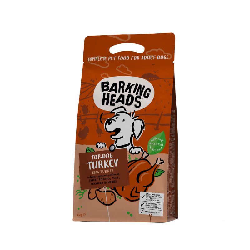 -20% BARKING HEADS Top Dog Turkey Grain Free (Kalakutiena) 2kg (galioja iki 2022.08.18)